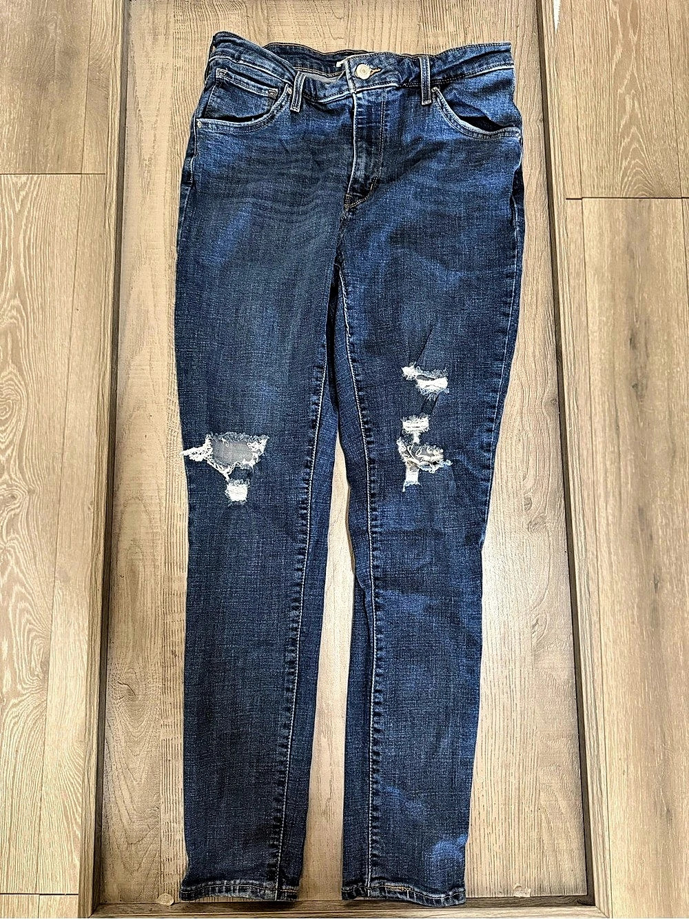 Levi's 721 High Rise Skinny Jeans Distressed Blue Skinny Jeans